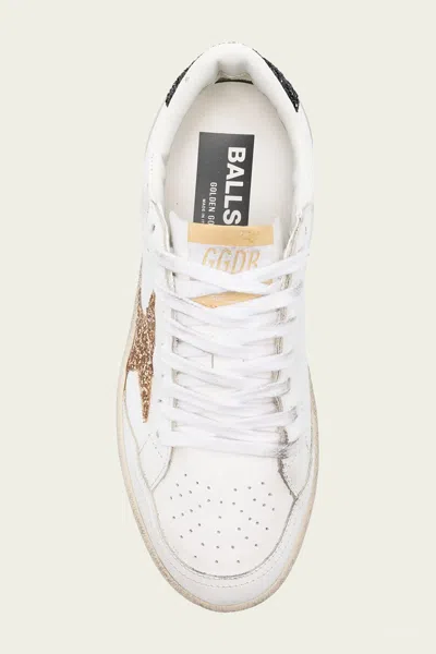 Golden Goose Ball Star 2 Sneakers With Gold Glitter Star And Black Glitter Heel Tab In White