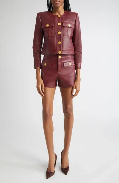 L'agence Dionne Vegan Leather Short In Black Cherry In Brown