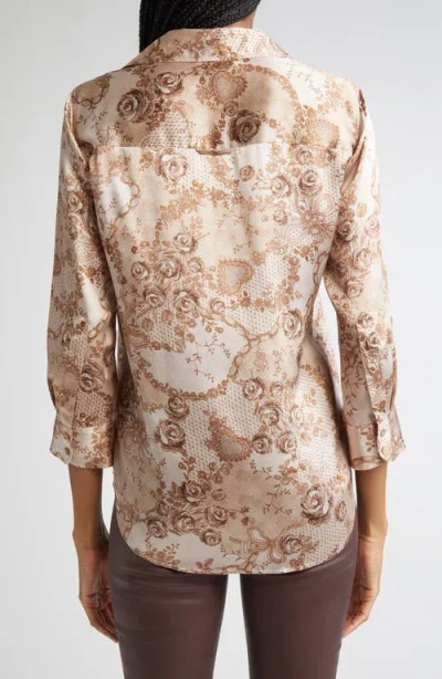 L'agence Dani Silk Button-front Blouse In Brown