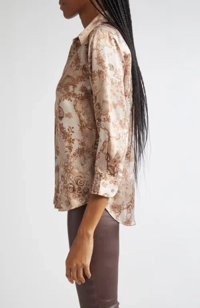 L'agence Dani Silk Button-front Blouse In Brown