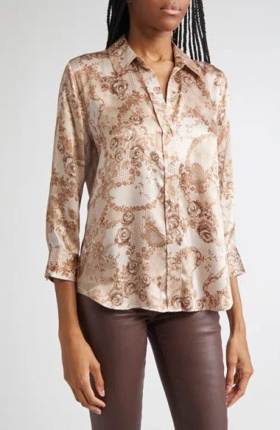 L'agence Dani Silk Button-front Blouse In Brown