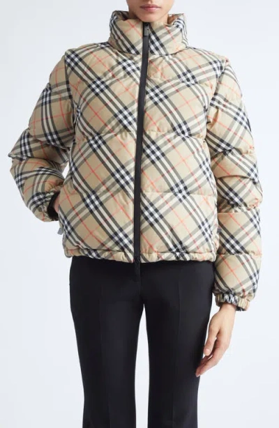 Burberry Womens Sand Ip Check Check-print Hooded Shell-down Jacket In Neutral