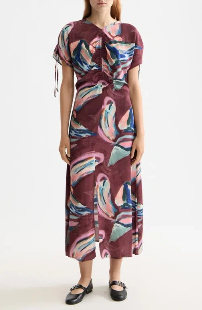 Scotch & Soda Short Sleeve Drawstring Maxi Dress In Multi