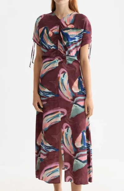 Scotch & Soda Short Sleeve Drawstring Maxi Dress In Multi