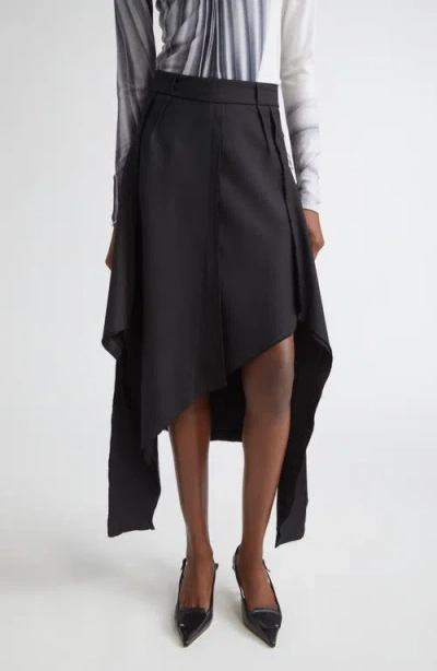Jason Wu Collection Inverted Seam Suiting Wool Asymmetric Midi Skirt In Black