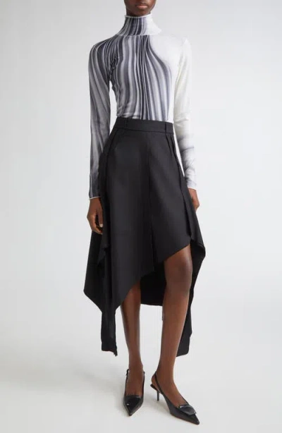 Jason Wu Collection Inverted Seam Suiting Wool Asymmetric Midi Skirt In Black