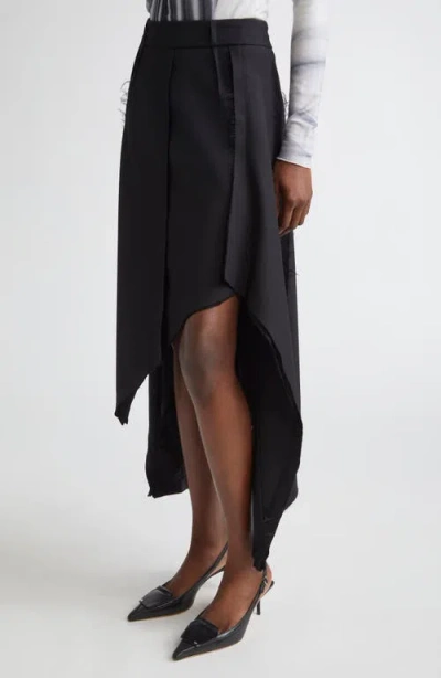 Jason Wu Collection Inverted Seam Suiting Wool Asymmetric Midi Skirt In Black