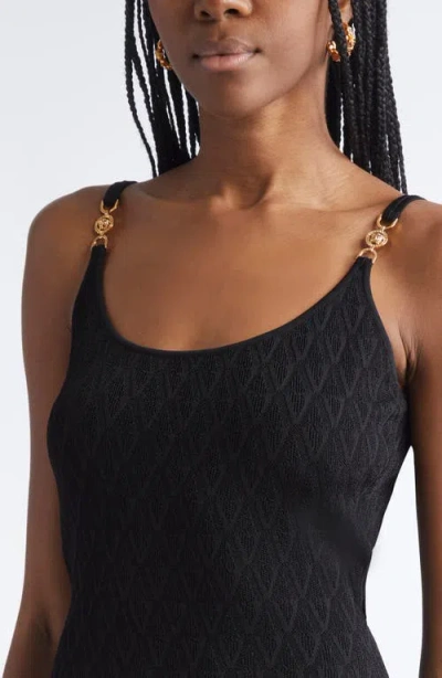 Versace Medusa Embellished La Greca Jacquard Knit Minidress In Black Technical