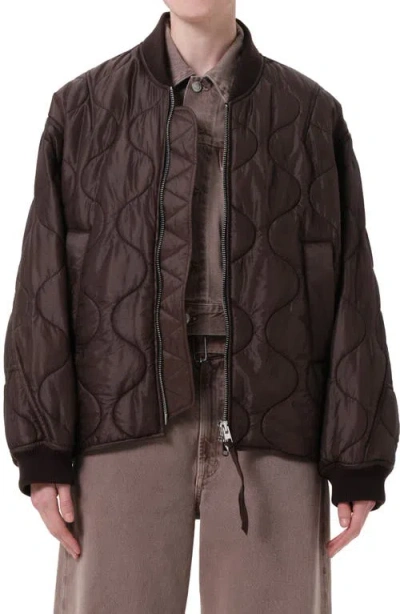 Agolde Isla Onion Quilted Bomber Jacket In Brown