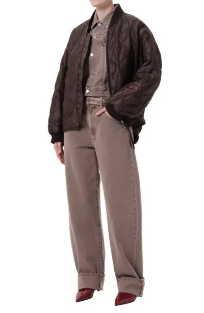 Agolde Isla Onion Quilted Bomber Jacket In Brown