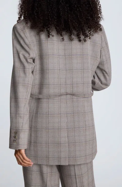 Kenneth Cole Plaid One Button Belted Jacket In Gray
