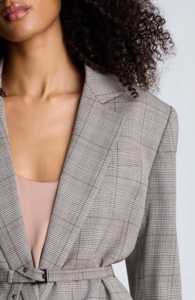 Kenneth Cole Plaid One Button Belted Jacket In Gray