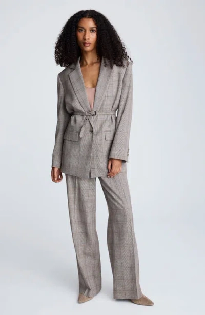 Kenneth Cole Plaid One Button Belted Jacket In Gray