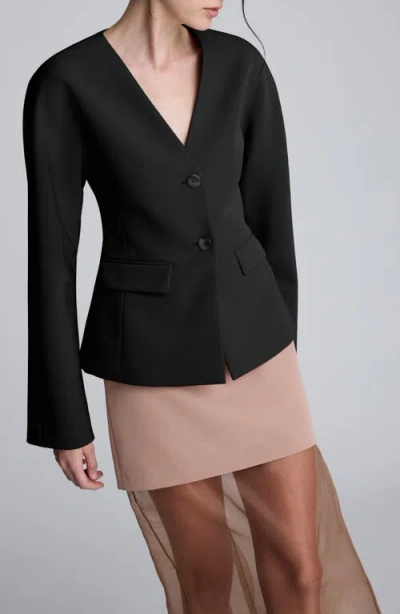 Kenneth Cole Luxe Twill Rounded Shoulder Jacket In Black