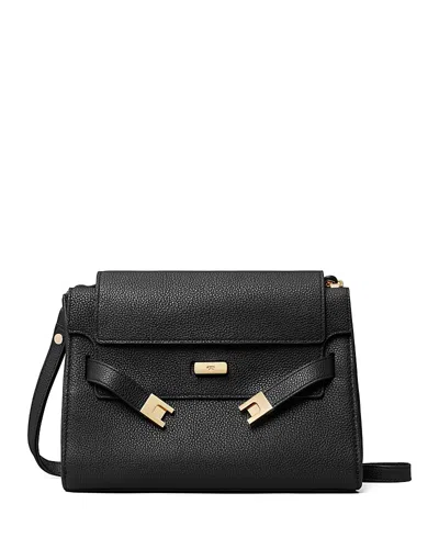 Tory Burch Lee Radziwill Pebble-leather Flap Shoulder Bag In Black