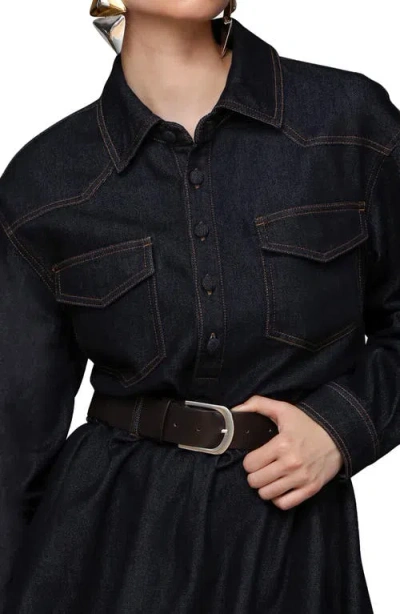 Avec Les Filles Women's Collar Long-sleeve Shirtdress In Black