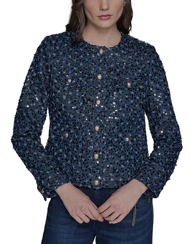 Karl Lagerfeld Women's Sequin-embellished Textured Tweed Jacket In Blue