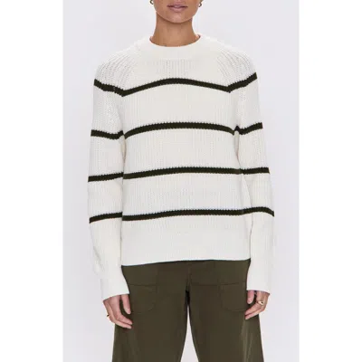 Pistola Edie Raglan Crewneck Sweater In Olive Stripe In White