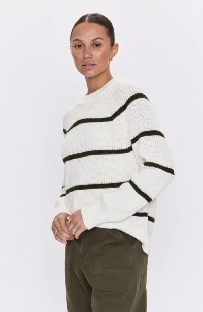 Pistola Edie Raglan Crewneck Sweater In Olive Stripe In White