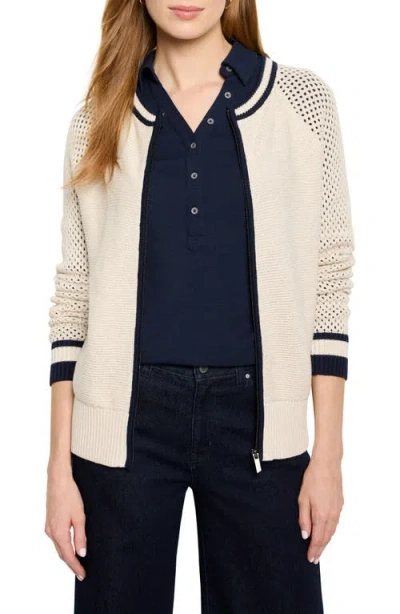 Nic + Zoe Nic+zoe Open Stitch Front Zip Cotton Blend Cardigan In Neutral