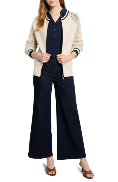 Nic + Zoe Nic+zoe Open Stitch Front Zip Cotton Blend Cardigan In Neutral