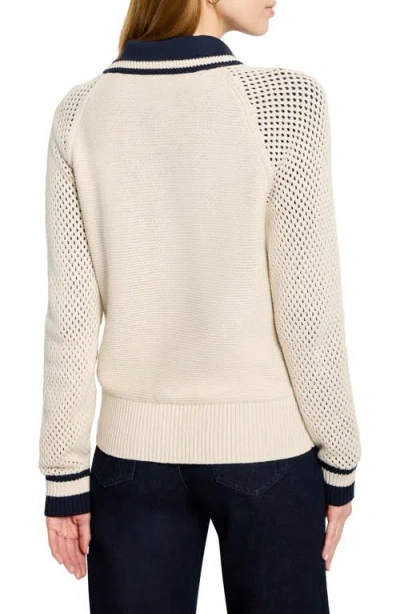 Nic + Zoe Nic+zoe Open Stitch Front Zip Cotton Blend Cardigan In Neutral