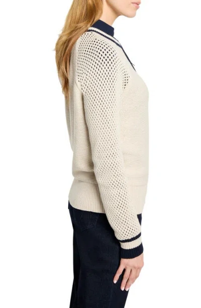 Nic + Zoe Nic+zoe Open Stitch Front Zip Cotton Blend Cardigan In Neutral