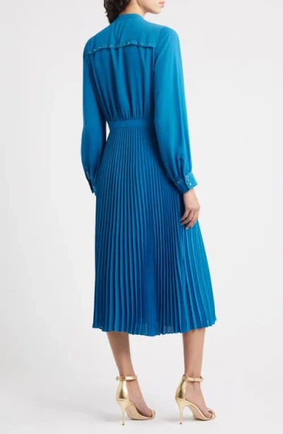 Elie Tahari The Alania Pleated Bead-embellished Midi Dress In Blue