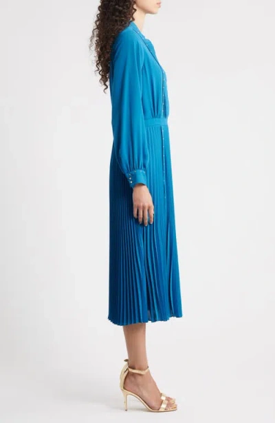 Elie Tahari The Alania Pleated Bead-embellished Midi Dress In Blue