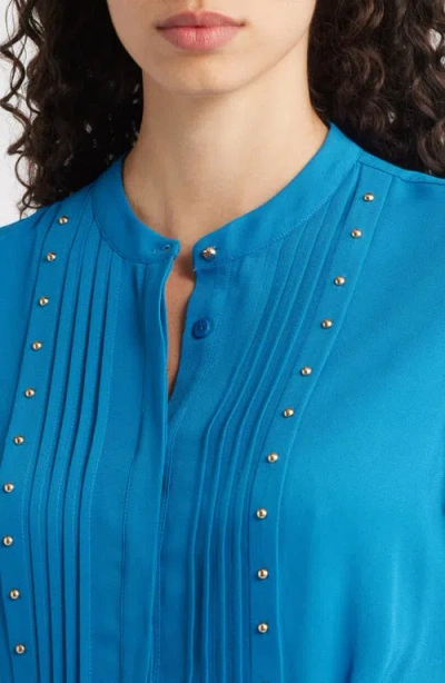 Elie Tahari The Alania Pleated Bead-embellished Midi Dress In Blue