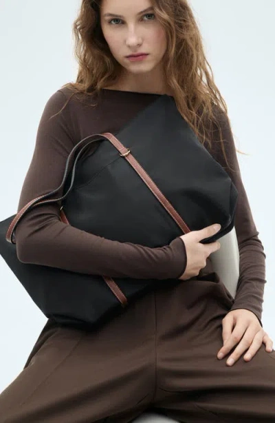 Mango Shopper Bag With Double Handle In Black