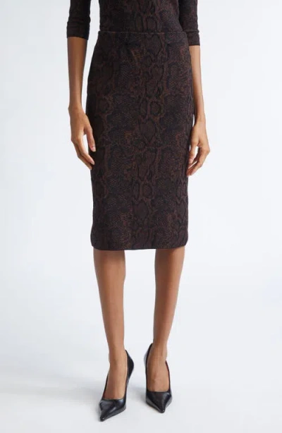 Stella Mccartney Snake Print Calf-length Jacquard Skirt In Brown