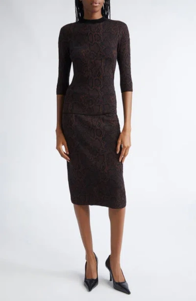 Stella Mccartney Snake Print Calf-length Jacquard Skirt In Brown