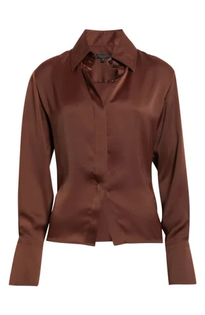 Rag & Bone Button Front Woven Shirt In Brown