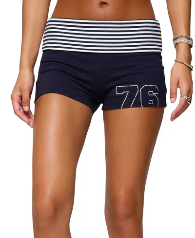 Edikted 76 Stripey Fold Over Shorts In Multi