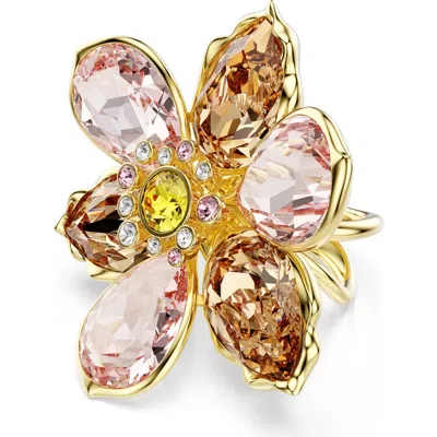 Swarovski Idyllia Multicolored Gold-tone Plated Motif Ring In Multi