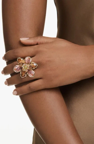 Swarovski Idyllia Multicolored Gold-tone Plated Motif Ring In Multi
