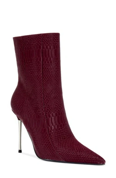 Azalea Wang Calean Snakeskin Embossed Bootie In Burgundy