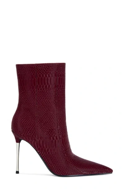 Azalea Wang Calean Snakeskin Embossed Bootie In Burgundy