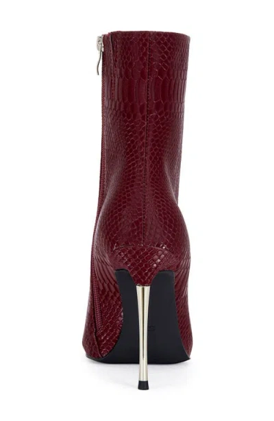Azalea Wang Calean Snakeskin Embossed Bootie In Burgundy