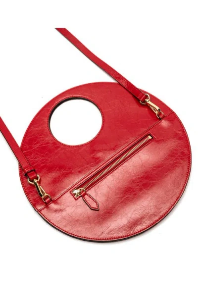 Frances Valentine Juno Round Crinkled Leather Crossbody Bag In Red