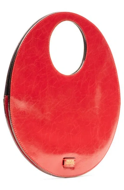 Frances Valentine Juno Round Crinkled Leather Crossbody Bag In Red