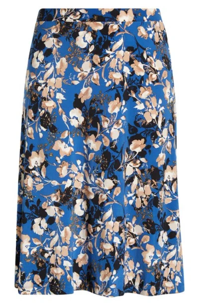 Kasper Floral Print Flared Skirt In Blue