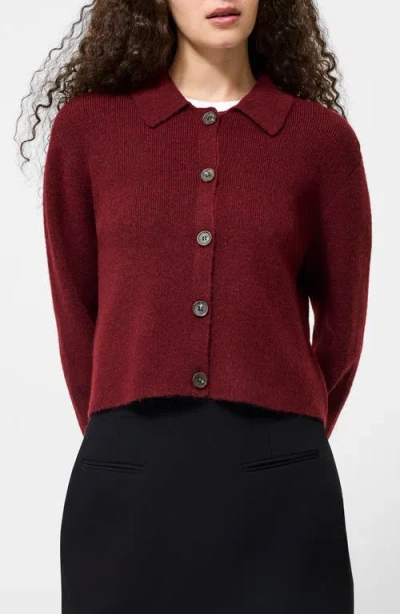 French Connection Ellie Collared Knit Cardigan In Burgundy