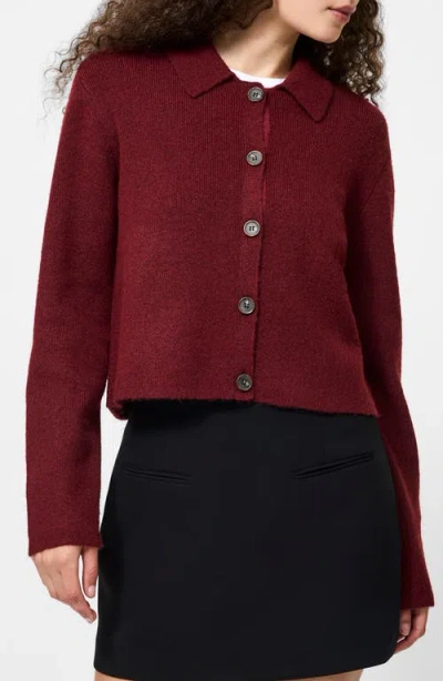 French Connection Ellie Collared Knit Cardigan In Burgundy