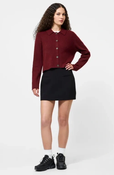 French Connection Ellie Collared Knit Cardigan In Burgundy