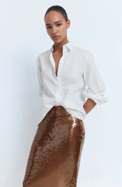 Mango Sequin Midi Skirt In White