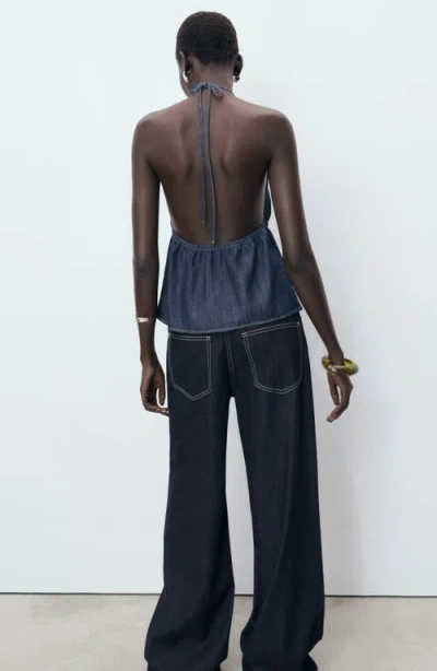 Mango Buttons Cotton Pants In Blue