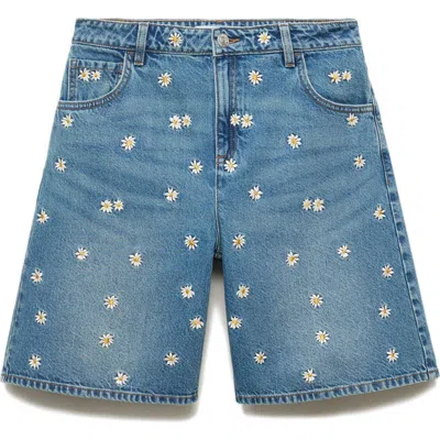 Mango Women's Floral Embroidered Denim Bermuda Shorts In Blue