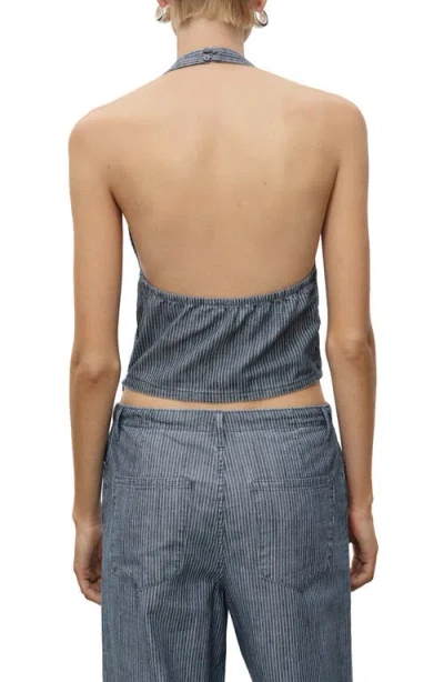 Mango Striped Crossover Denim Top Blue In Gray